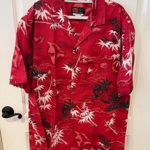 HAWAIIAN SHIRT XL 100% COTTON RED WITH WHITE FLOWERS